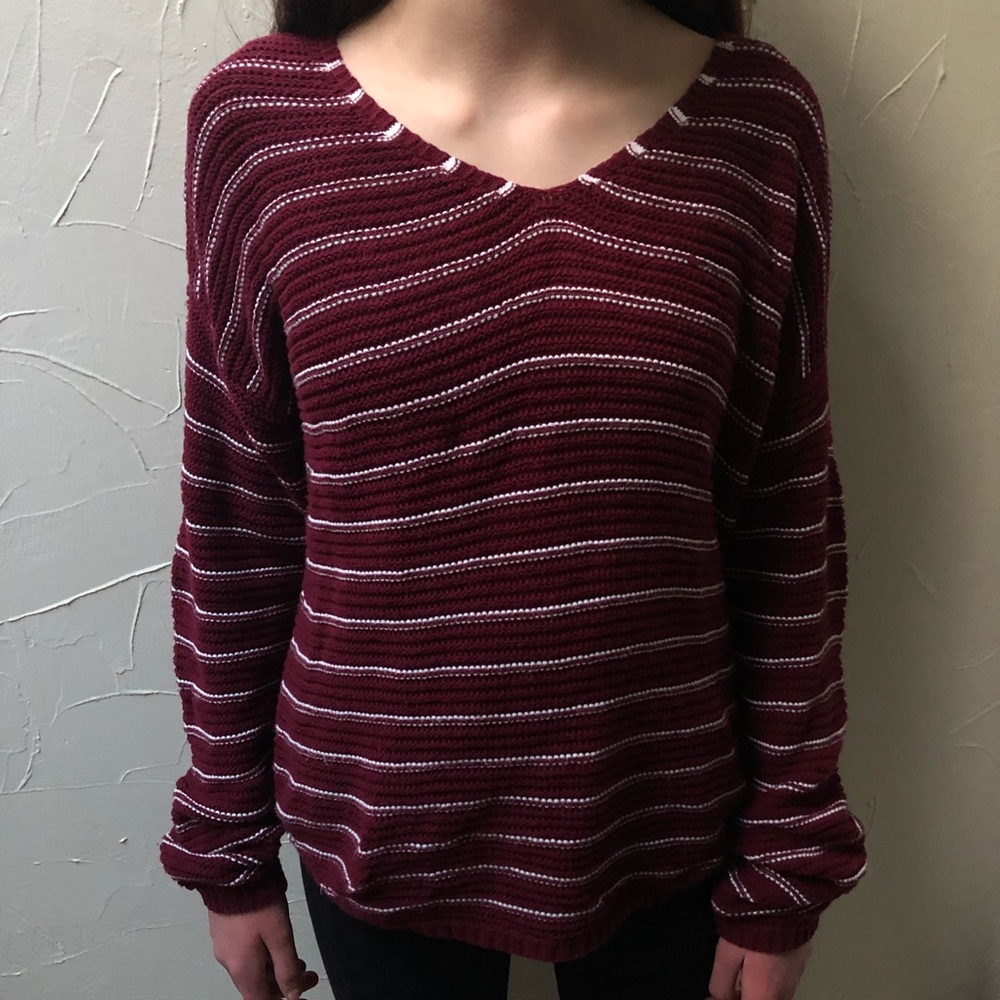 Dark red and white striped sweater